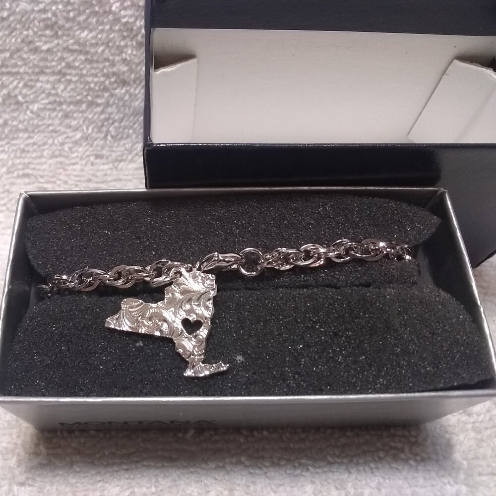 Montana Silversmiths I Heart New York Silver Engraved Charm Bracelet New In Bo